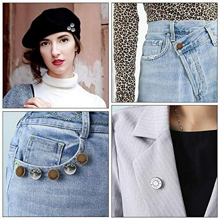 Wennuo 16set Buttons pins for Jeans,No Sew Perfect Fit Jean Button  Tightener Replacement Adjustable Reusable Metal Clips Snap Tack, Instant  Reduce Too
