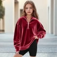 thumbnail image 2 of SGMVNU Girls Velvet Half Zip Sweatshirts Long Sleeve Lapel Collar Tops Cute Trendy Oversized Pullover Shirts Fall Winter Preppy Clothes Red Size 8-9 Years, 2 of 6