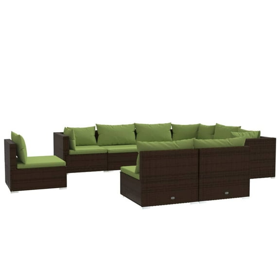 vidaXL 9 Piece Patio Lounge Set with Cushions Poly Rattan Brown