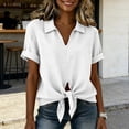 thumbnail image 6 of Dpjklzsn Women's Cotton Linen Tie Front Shirt, Short Sleeve Collared Summer Blouse, 6 of 7