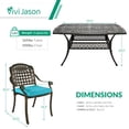 thumbnail image 6 of VIVIJASON 9-Piece Outdoor Dining Set, Cast Aluminum Retro Patio Furniture Table and Chairs Set for 8, Include Large 64" Square Dining Table and 8 Cushioned Chairs with Umbrella Hole, Ocean Blue, 6 of 7