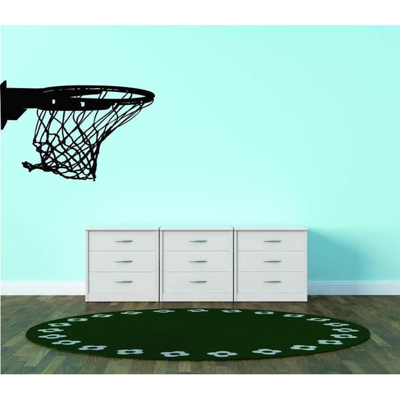 Design With Vinyl Artwork Basketball Hoop Net Ring Dribbling Slam Dunk Wall Decal for Boys - Court Baskets 2 Point Free Throw Themed Décor - Size: 30 In x 30 In