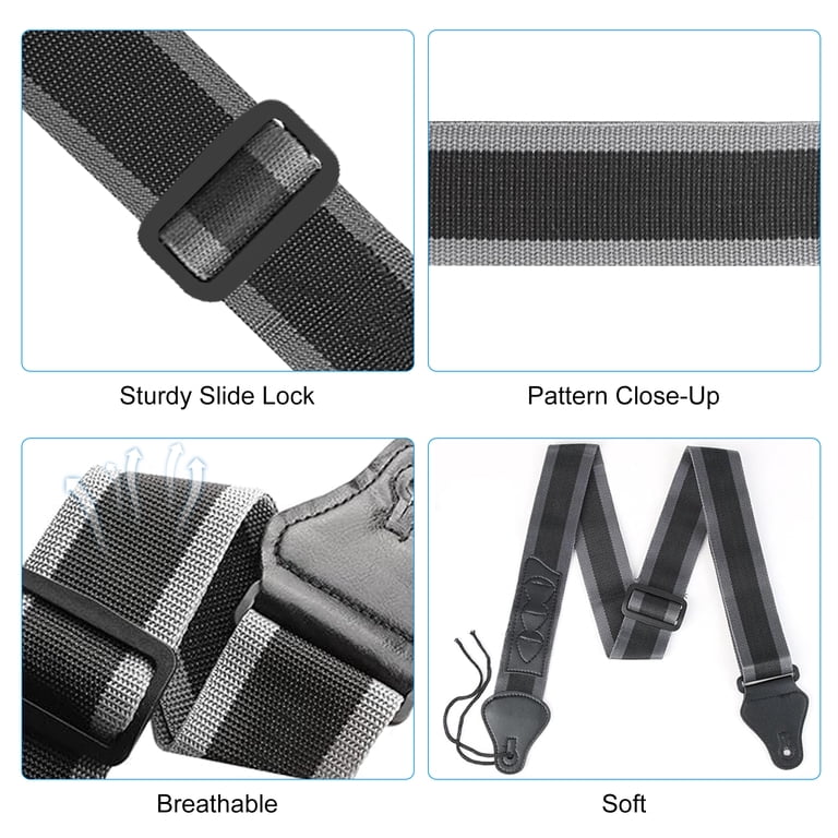 TSV Adjustable Nylon Guitar Strap with Picks, Black photo 3