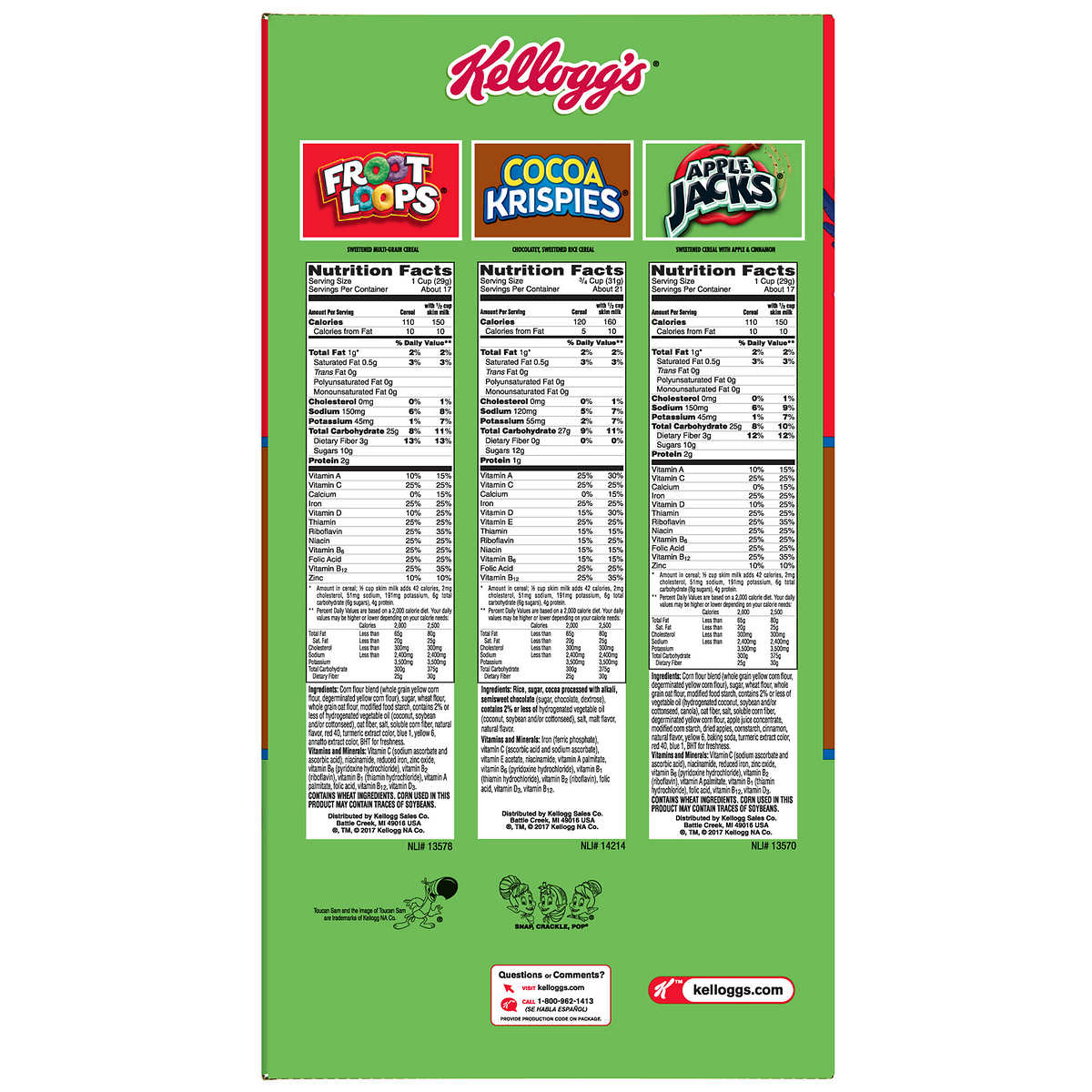 Kellogg's 3 Variety Cereal Pack, 58 Oz