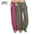 thumbnail image 2 of Enjoytime 2 Pack Womens Work Pants Solid Color Drawstring Elastic Waist Wide Leg Pants Lounge Workout Trousers with Pockets Business Casual Plus Size Clothes Hot Pink L, 2 of 8
