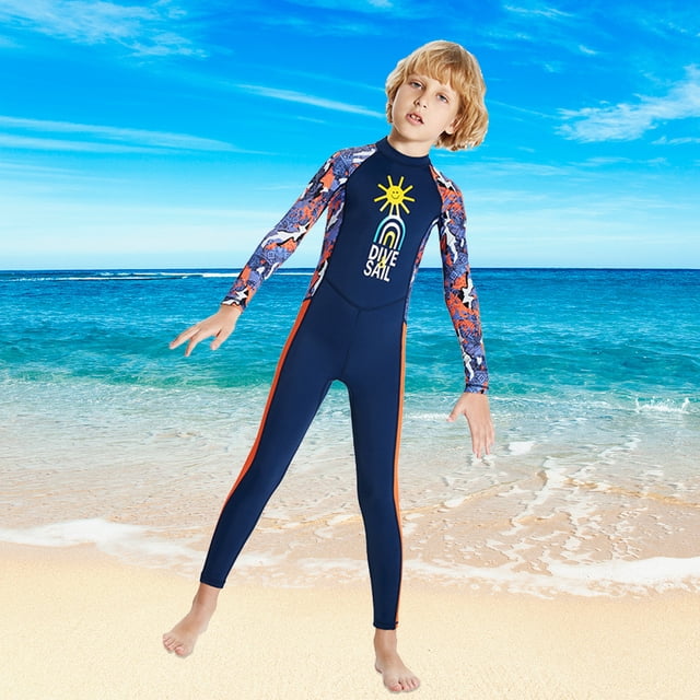 Traje De Surf De Buceo Para Niños Traje de baño de una pieza para niños con diseño de cremallera trasera para niñas y niños (M azul oscuro)