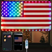 American Flag Smart Lights 3x5FT 98LED 4th of July USB Plug with LED Illuminated Color Changing Music Chasing Lights Timer for Day and Night Decorations USA Patriotic Decor