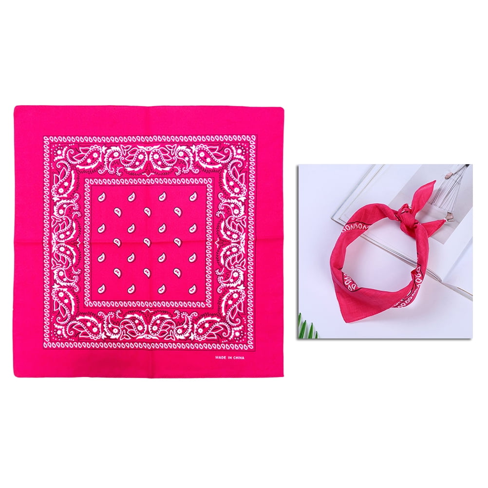 12pcs Multipurpose Bandana Printed Cotton Headband Sweat-absorbing Handkerchiefs (Rosy)