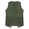 thumbnail image 4 of LEKWK Faux Suede Vest for Men Sleeveless Open Front Cowboy Waistcoat with Fringe Trim Vintage Western Retro Biker Jacket for Party Army Green S, 4 of 5