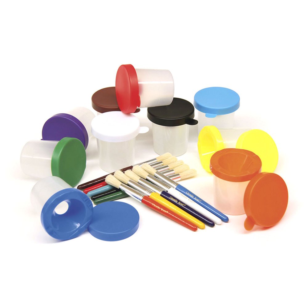 NoSpill Paint Cup Set, Round w/Brushes, 10/pkg