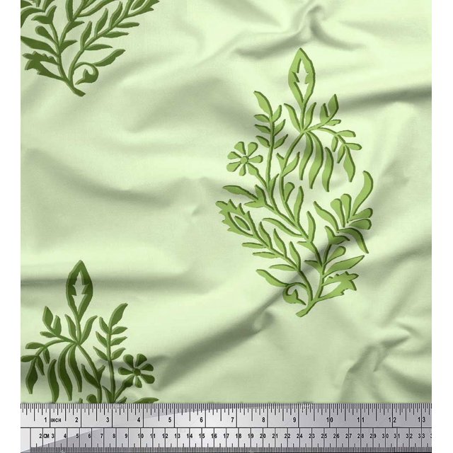 Soimoi Polyester Crepe Fabric Leaves & Floral Block Print Sewing Fabric Yard 42 Inch Wide
