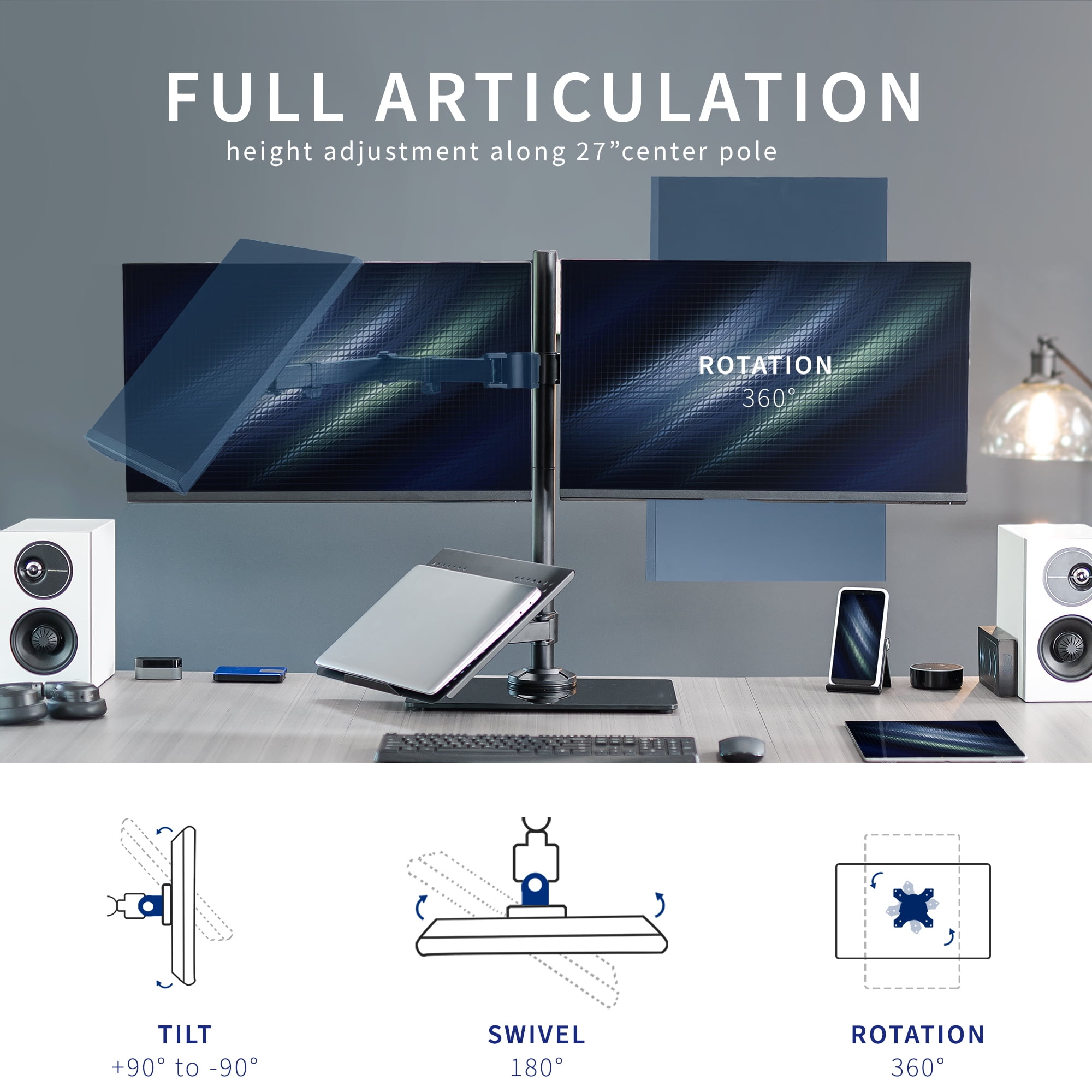 VIVO Laptop and Dual Monitor Desk Stand w/ Glass Base, Fits 32" Computer Screen
