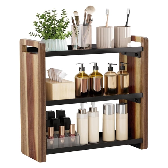 Liwantech 3-Tier Acacia Wood Bathroom Counter Organizer, Makeup Vanity Storage Shelf, Under Sink Organizer, Spice Rack for Kitchen & Cabinet