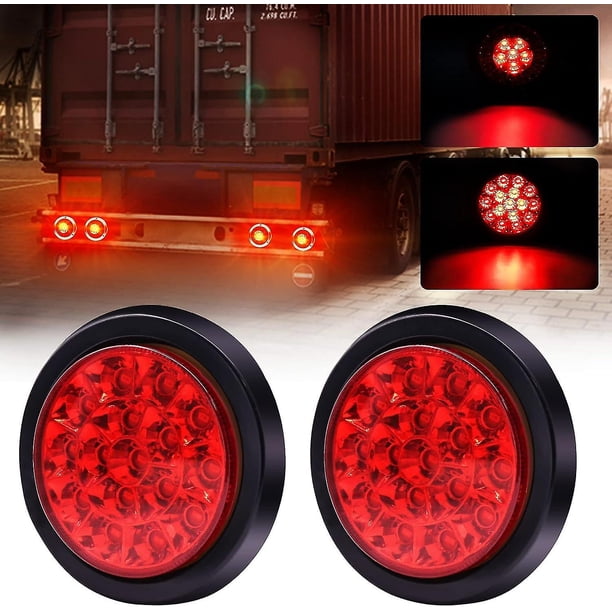2pcs Truck Tail Lights, 24v Round Integrated High Brightness Led Tail Lights, Trailer Brake Lights, Truck, Vans, Caster, Red