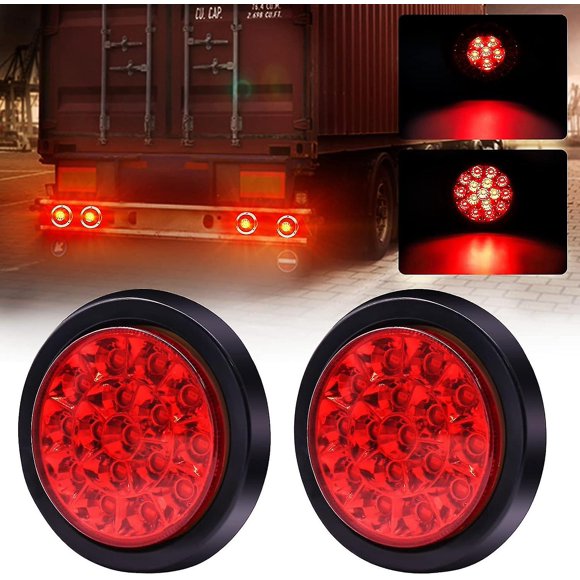 2pcs Truck Tail Lights, 24v Round Integrated High Brightness Led Tail Lights, Trailer Brake Lights, Truck, Vans, Caster, Red
