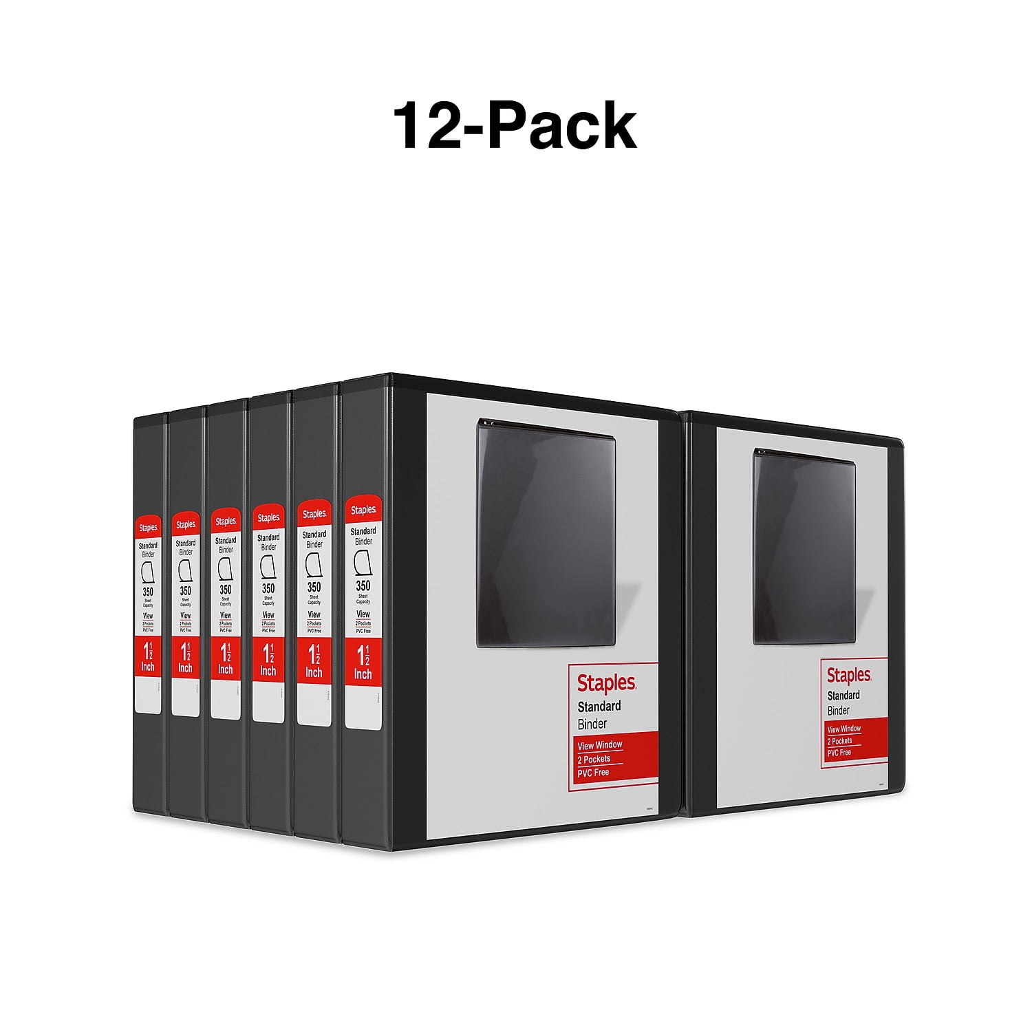 Staples Standard 1.5" 3-Ring View Binders Black 12/Carton (26437CT) 55398CT/26437CT