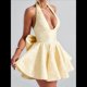 thumbnail image 5 of Vestido de Cóctel de Noche para Mujer, Sin Mangas, con Escote Halter, Lazo y Escote en V Profundo Amarillo XL, 5 of 7