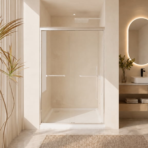 44"-48"W x 72"H Double Sliding Shower Door, 5/16" Glass, Aluminum Frame, Brushed Nickel