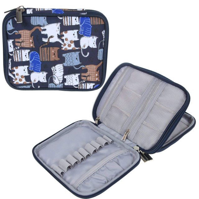 Teamoy Estuche para Agujas de Ganchillo Organizador de Agujas de Ganchillo Vacío con Múltiples Bolsillos para Agujas de Ganchillo y Accesorios de Tejer Gatos Azul