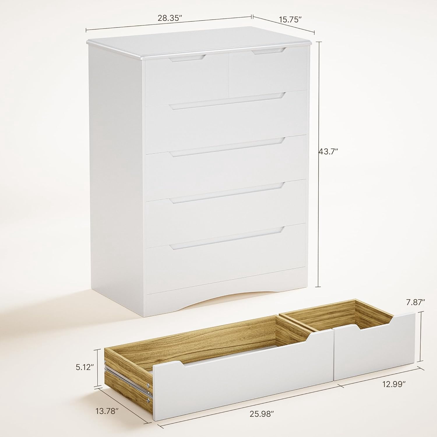White Dresser, 6 Drawer Dresser Wooden Storage Cabinet for Bedroom, Home, Living Room