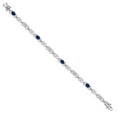 thumbnail image 3 of Gem Stone King 925 Sterling Silver Blue Created Sapphire and Lab Grown Diamond Bracelet for Women | 4.41 Cttw | Gemstone September Birthstone | Oval 6X4MM | Length 7.25 inches, 3 of 6
