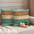 thumbnail image 2 of Farmhouse Teal Brown Outdoor Waterproof Pillow Covers, Vintage Wooden Striped Decorative Square Throw Pillowcase Sofa Cushion Sham for Patio/Couch/Chair, 20"x20" 2 Pack, 2 of 8