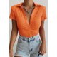 thumbnail image 2 of Top de moda con botones de solapa de diseño delgado y ajustado de manga corta para mujer para ir de compras en la oficina, citas, naranja S, 2 of 5
