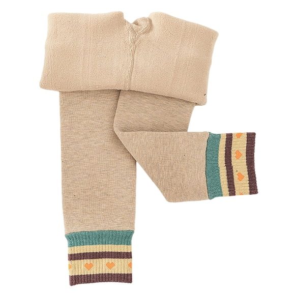 TIREOW Girls Fleece Lined Leggings Elastic Waisted High Waisted Skinny Pants Kids Thickened Warm Leggings with Adorable Patterned Cuff