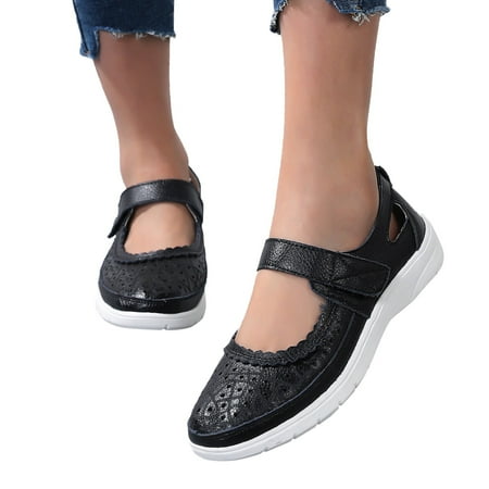

Mepaouo Women s Walking Shoes Buckle Waterproof Memory Foam Lightweight Casual Shoes for Ladies(Black 8)