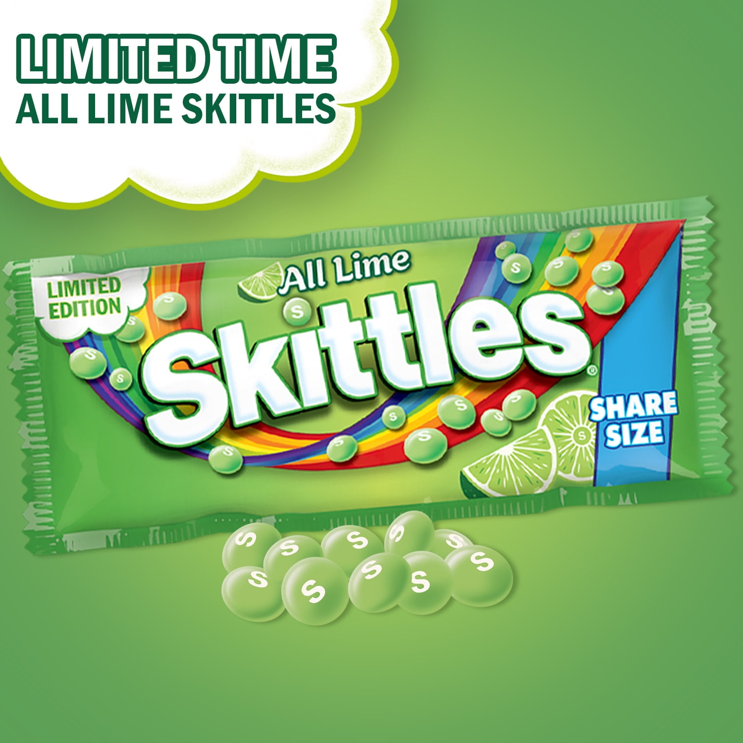 Skittles All Lime Limited Edition Chewy Candy Share Size - 4 oz