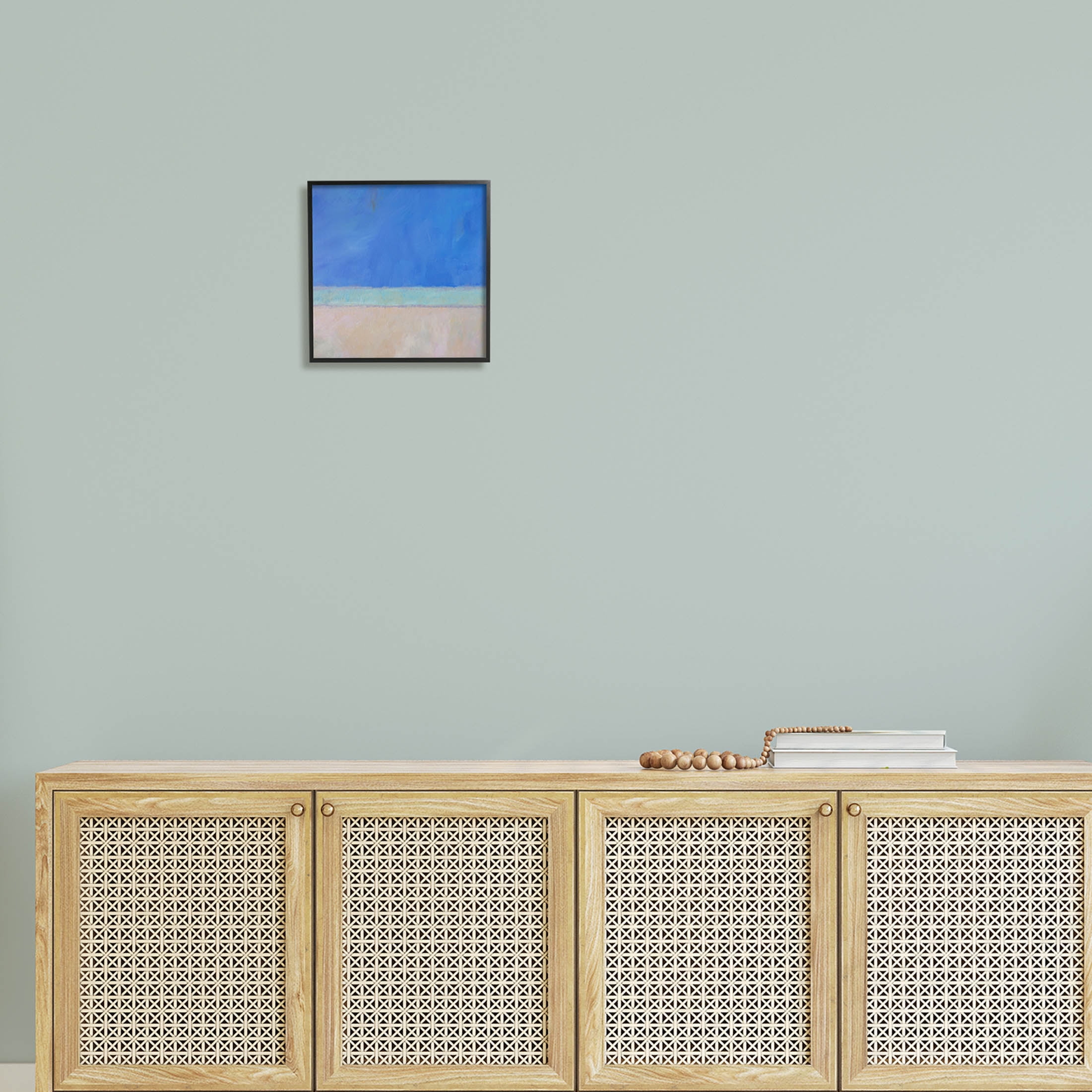 Stupell Industries Abstract Blocked Landscape Blue Stripe Painting Black Framed Art Print Wall Art, Design by Carol Young