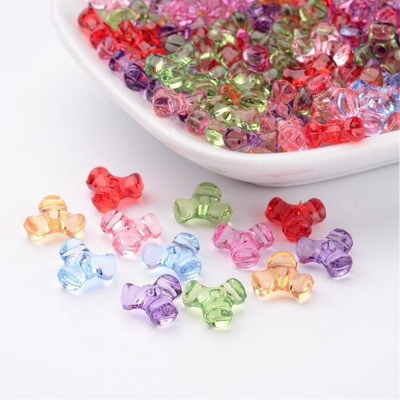 200pc Transparent Acrylic Plastic Tri Beads for Christmas Ornaments Making Assorted Colors about 10mm wide 10mm long hole: 2mm DIY