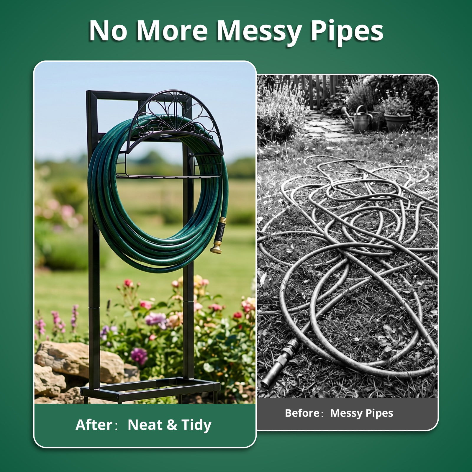 Heavy-Duty Freestanding Garden Hose Holder with Storage Basket