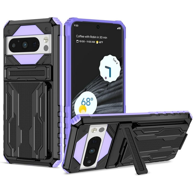 KOMI for Google Pixel 8 Pro Case with Card Holder, Built-in Stand Full-Body Drop Tested Protective Wallet Case for Google Pixel 8Pro (Purple)