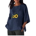 thumbnail image 1 of Birdeem Chemise Imitation Coton et Lin pour Femmes Manches 3/4 Col Rond T-Shirt Ample Décontracté Léger et à la Mode Haut d'Été, 1 of 10