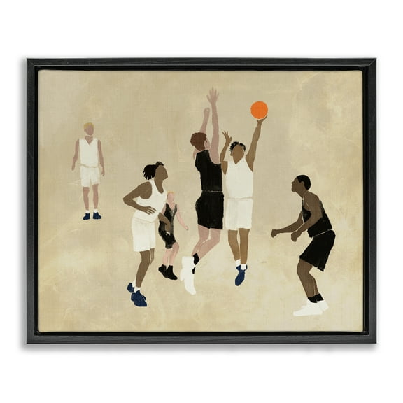 Stupell Industries Athletes Playing Basketball Sports Painting Black Floater Framed Canvas Art Print Wall Art, 21 x 17