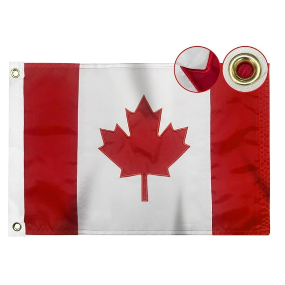TRAHOO-Canadian Flag 12x18 inch for Boat, Embroidered Small Canada Flags with 2 Brass Grommets, Heavy Duty Canadian Nautical Flag 18'' x 12'' Outdoor