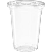 GUSTO 16 oz Clear Plastic Cups with Flat Lids, Disposable Drinking Cups for Iced Coffee, Milkshakes, Smoothies, 100 Count