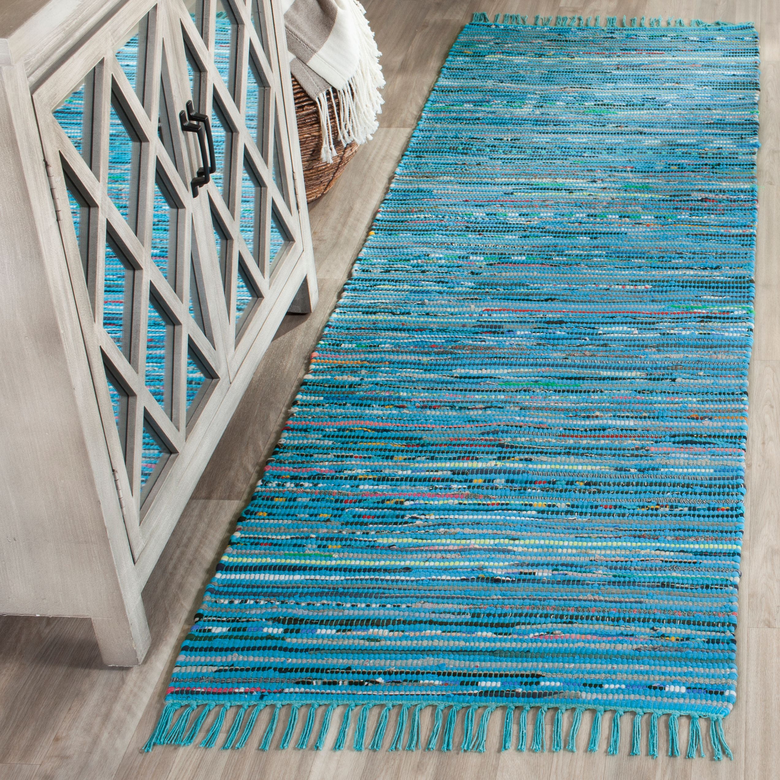 Safavieh Rag Skylar Striped Cotton Runner Rug, Turquoise/Multi, 2'3" x