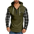 thumbnail image 2 of LODIENY Athletic Hoodie Tops for Men Lightweight Regular Fit Casual Buffalo Plaid Patchwork Long Sleeve Drawstring Henley Hooded Pullover Sweatshirts with Pockets Army Green L, 2 of 4