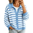 thumbnail image 3 of Dqueduo Women's Winter Cardigan, Striped Long Sleeve Button Down Knitted Sweater Coat, Casual Lapel Coat, 3 of 8