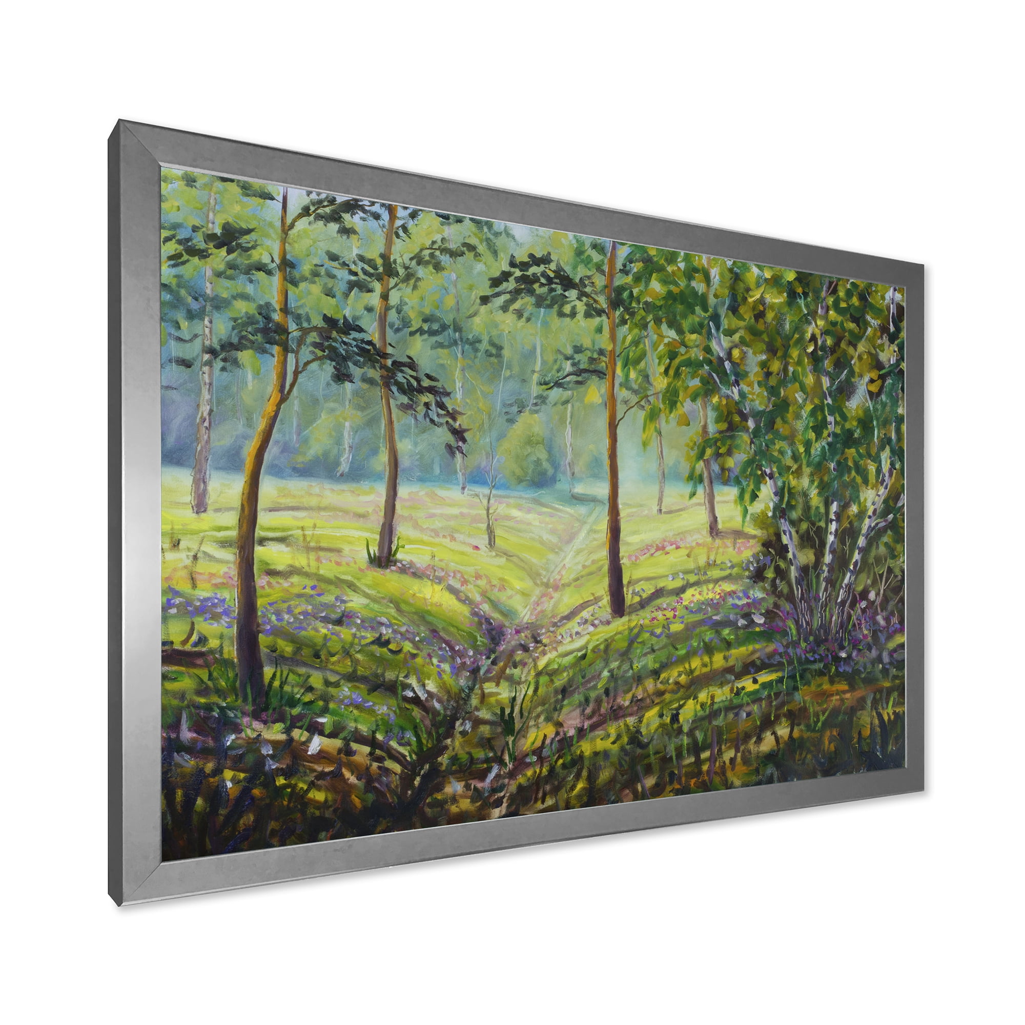 Designart 'Bushes and Pine Trees In The Forest I' Lake House Framed Art Print
