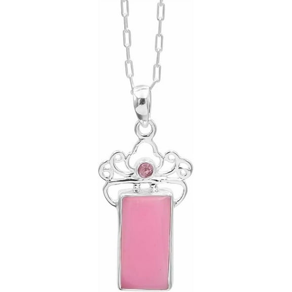 Pink Opal Necklace with Tourmaline Gemstone 925 Sterling Silver Necklace for Women with 18 Inches