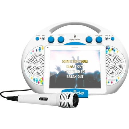 The Singing Machine Tabeoke Portable Bluetooth Karaoke System Compatible with a Variety of Apps, White