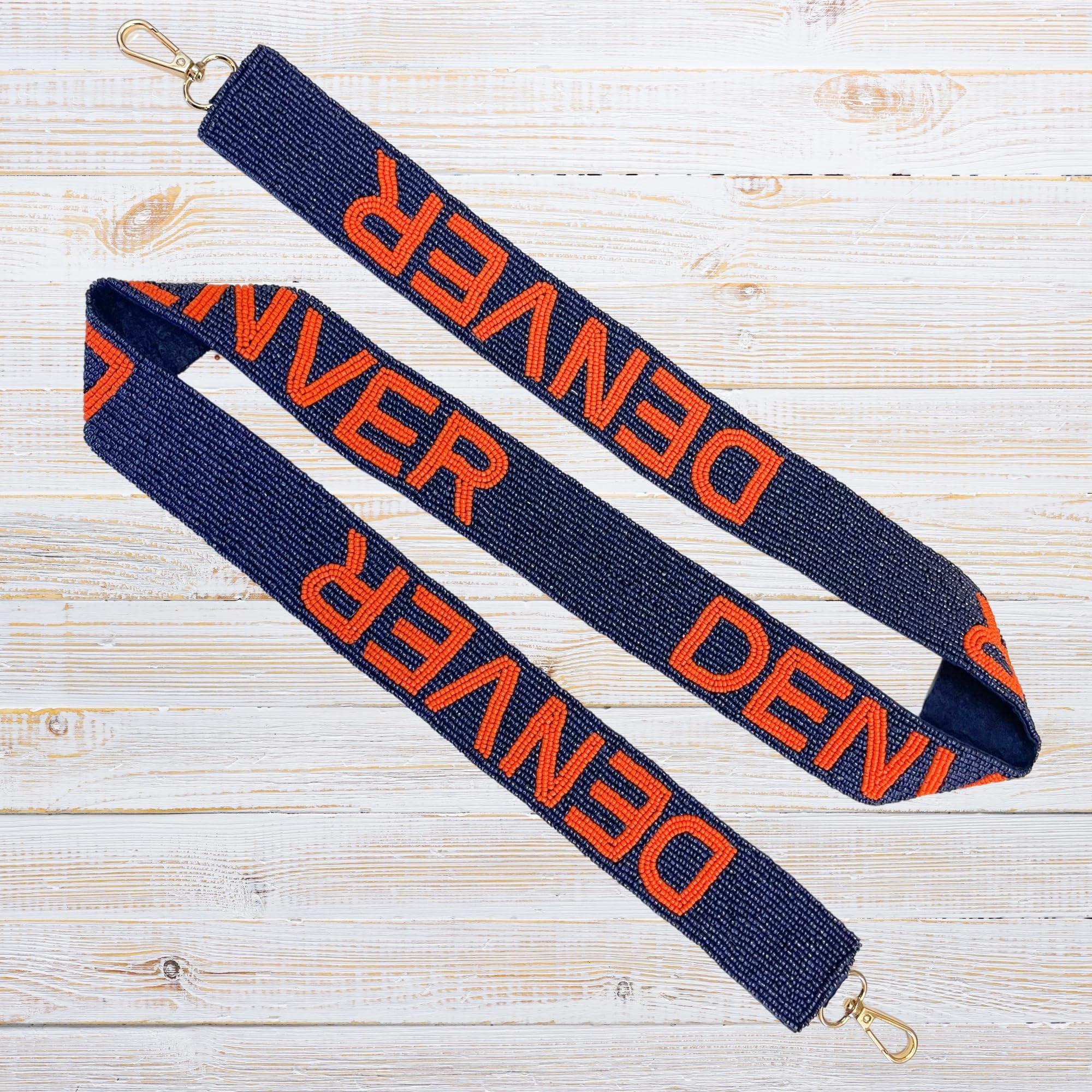Lashicorn Denver Blue Beaded Purse Strap Orange Letters 49 Pro Football Stadium Approved Clear Bag Bronco Gold Hardware Sports College Colorado