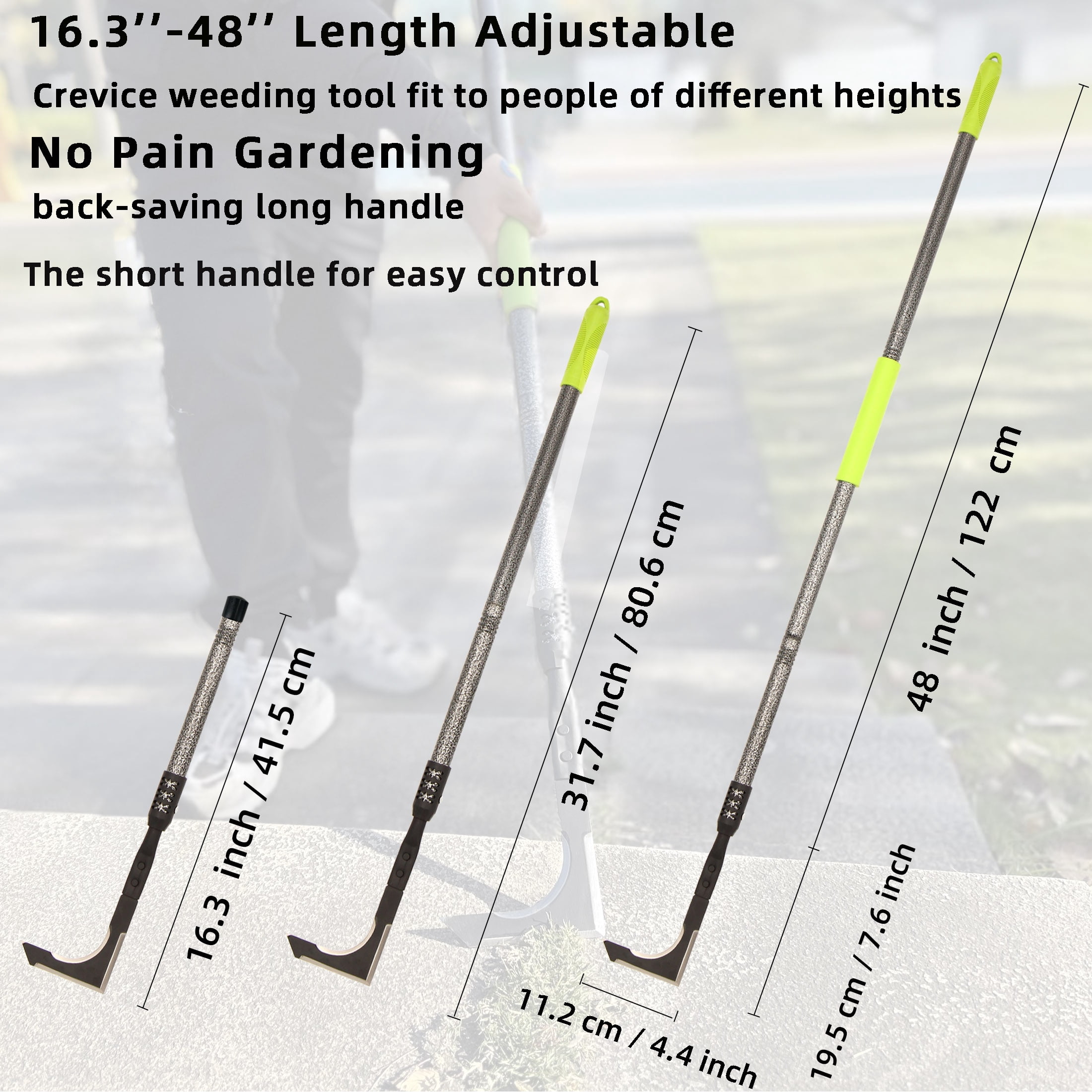 YARTTING Crack Weeder, Manual Crevice Weeding Tool with Adjustable Handle, Weed Puller Tool for Garden Sidewalk Yard Grass Paver Deck Boards Wall Gaps