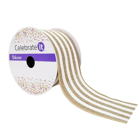 UPC: 0191518420845 | 2.5 Faux Linen Wired Stripe Ribbon by Celebrate It™