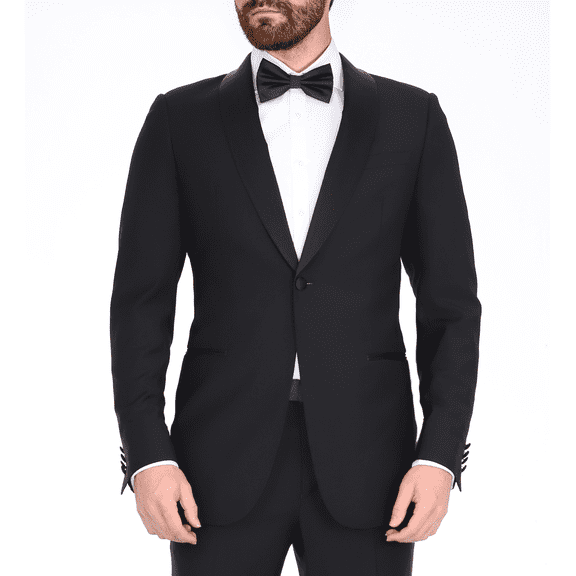 Blujacket Mens Black Shawl Lapel Zignone Wool Slim Fit Tuxedo