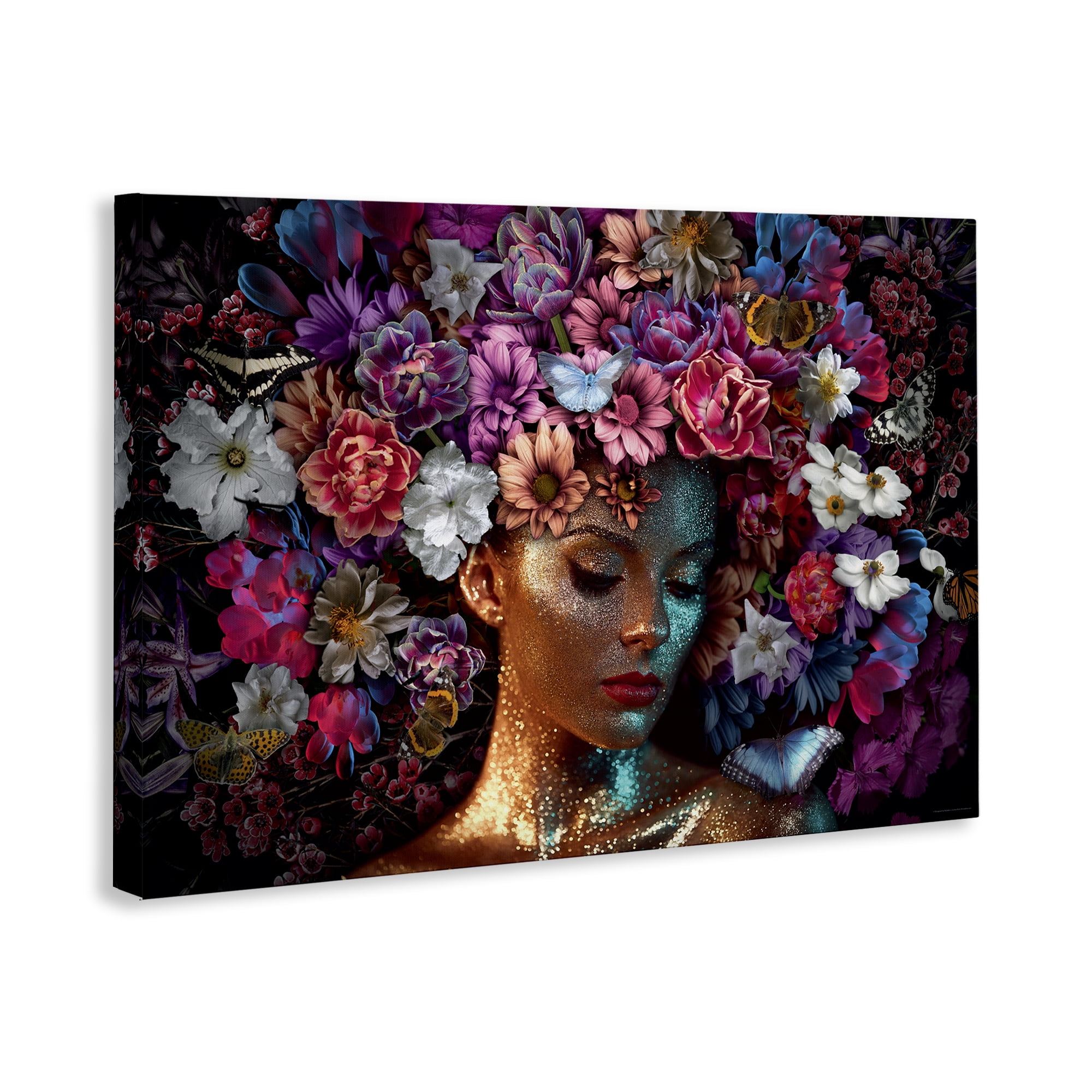 Stupell Industries Glitz Woman with Florals Plants & Flowers Painting Wrapped Canvas Art Print Wall Art, 45 x 30