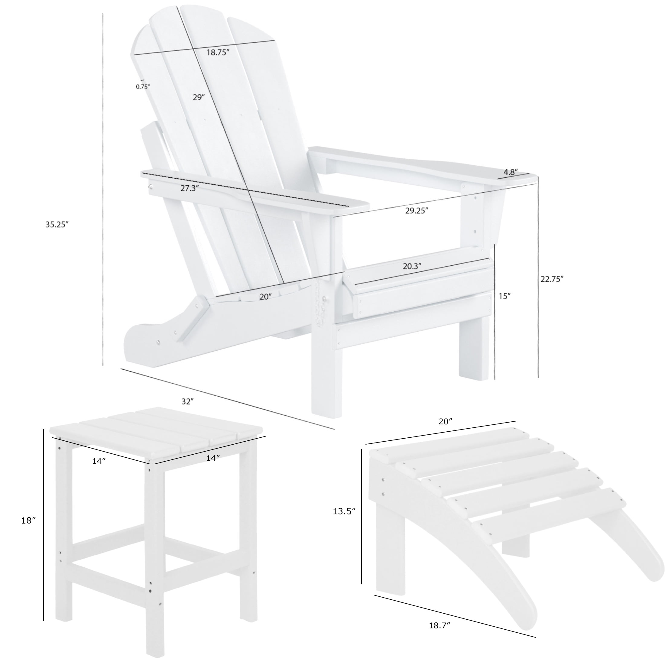 WestinTrends Malibu 5-Piece set classic Adirondack chairs with ottoman and a small coffee table (2 seater), Teak
